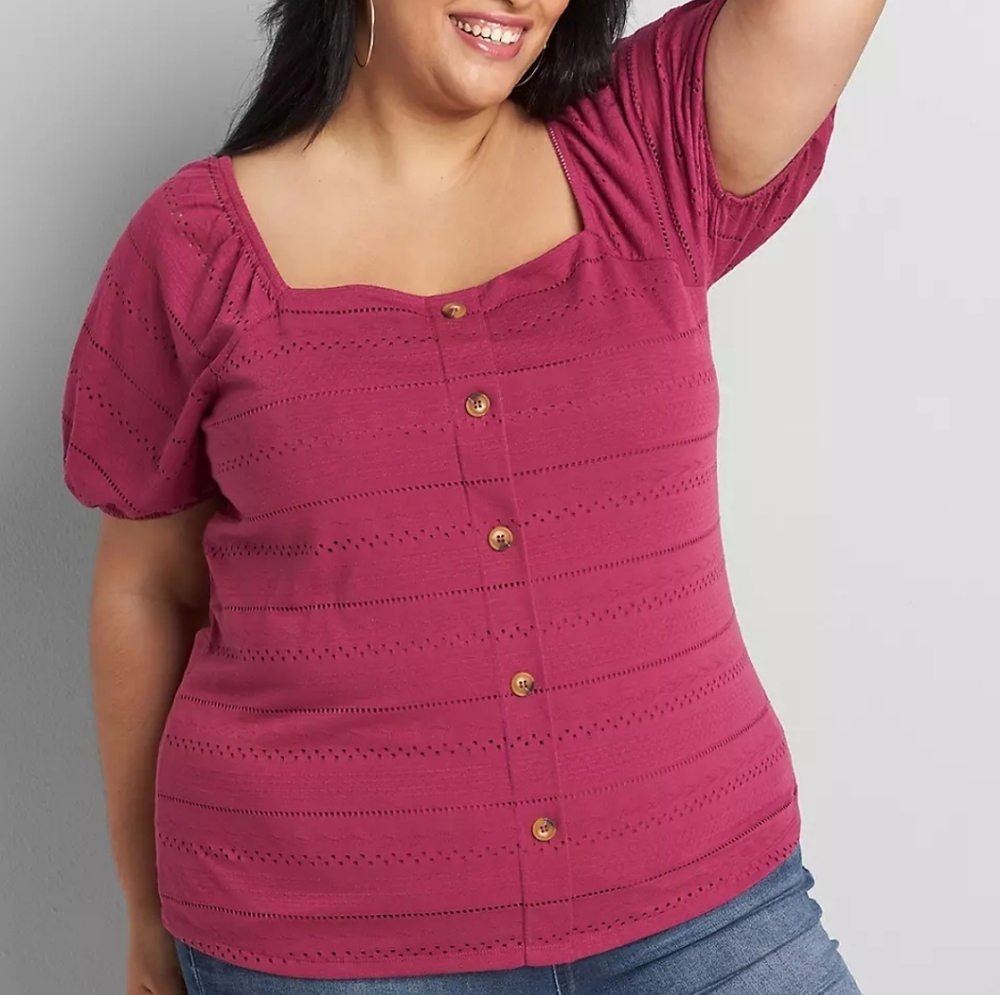 Lane Bryant Square-Neck Button-Front Top